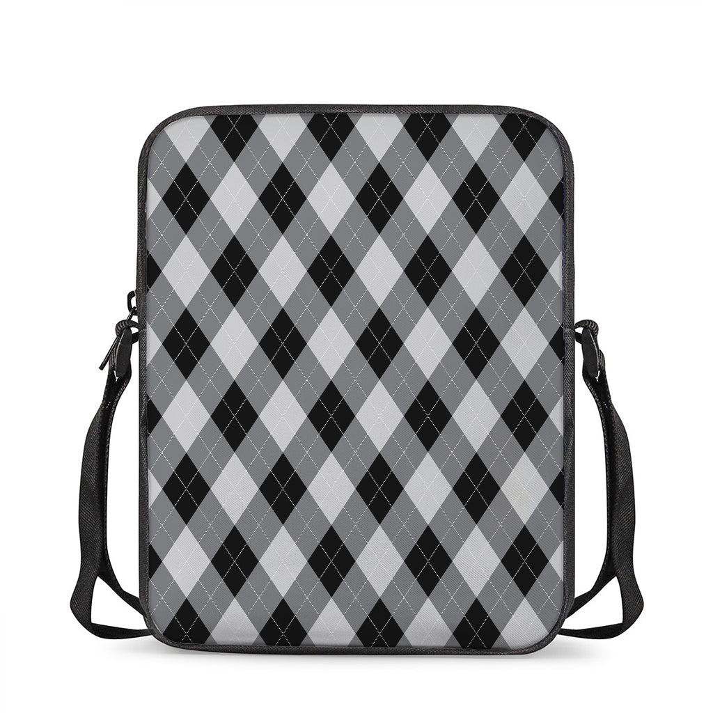 Grey And Black Argyle Pattern Print Rectangular Crossbody Bag