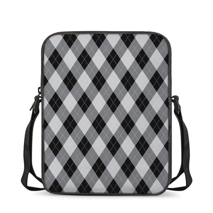 Grey And Black Argyle Pattern Print Rectangular Crossbody Bag