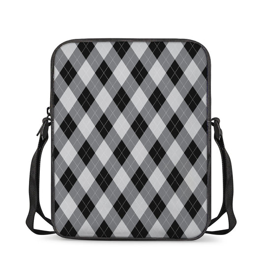 Grey And Black Argyle Pattern Print Rectangular Crossbody Bag