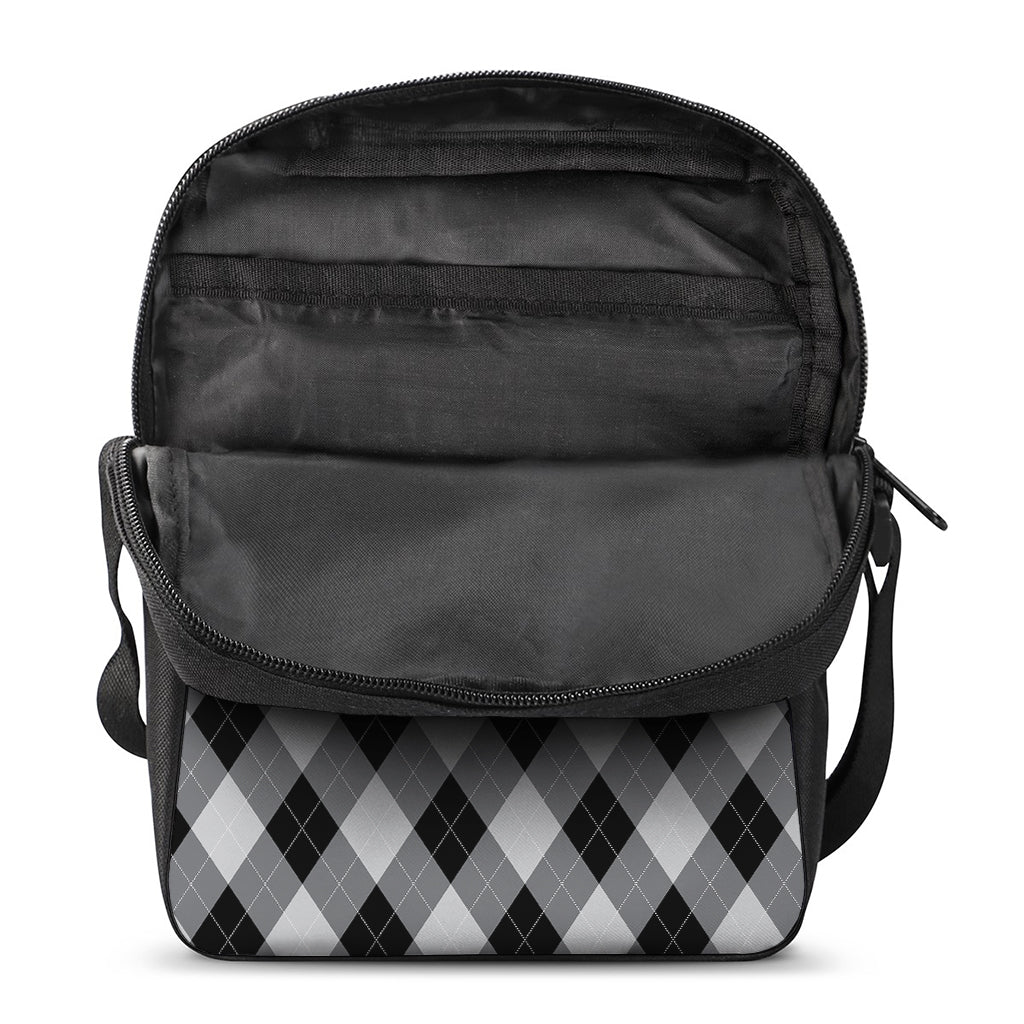 Grey And Black Argyle Pattern Print Rectangular Crossbody Bag