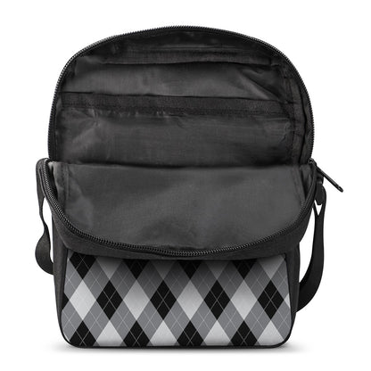Grey And Black Argyle Pattern Print Rectangular Crossbody Bag