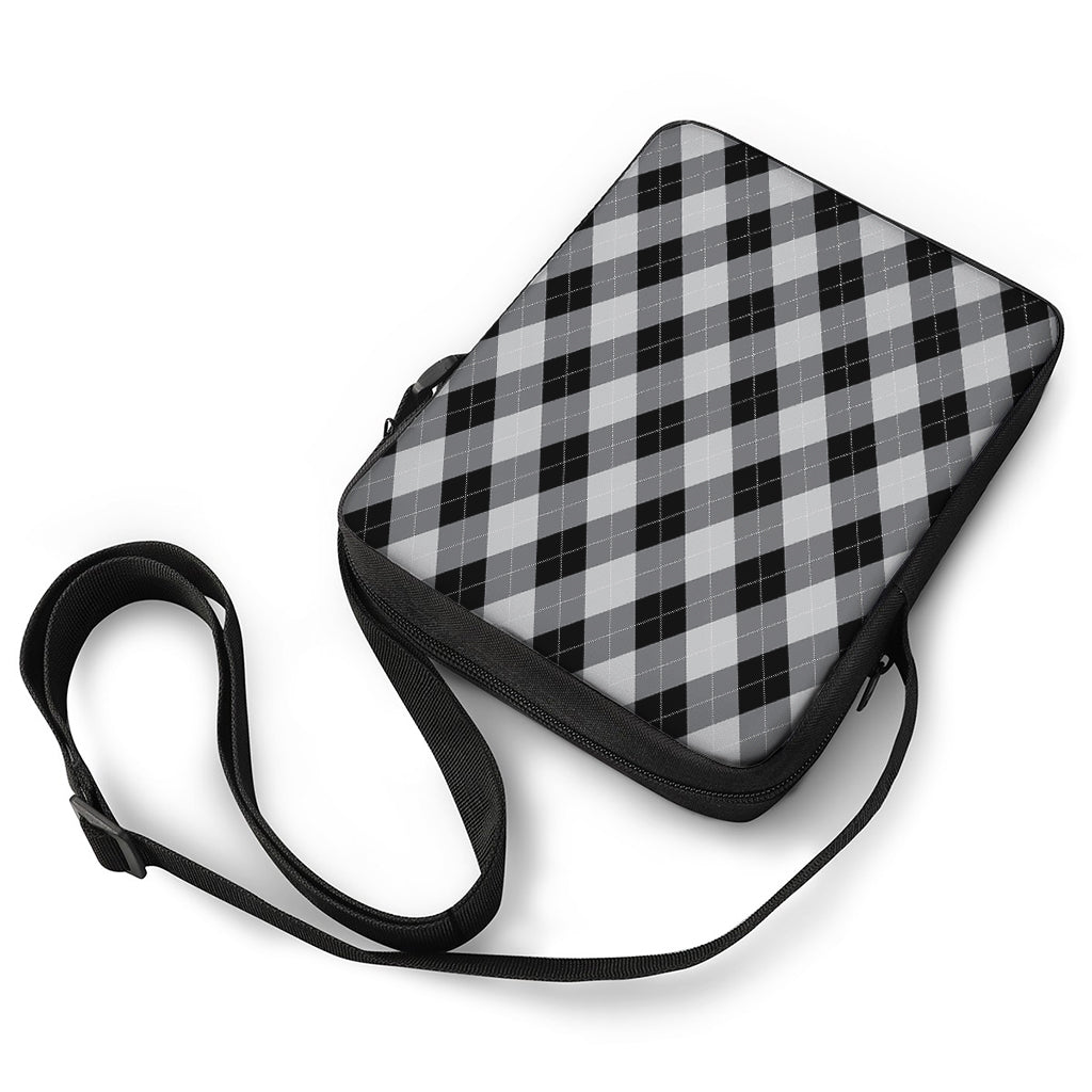 Grey And Black Argyle Pattern Print Rectangular Crossbody Bag
