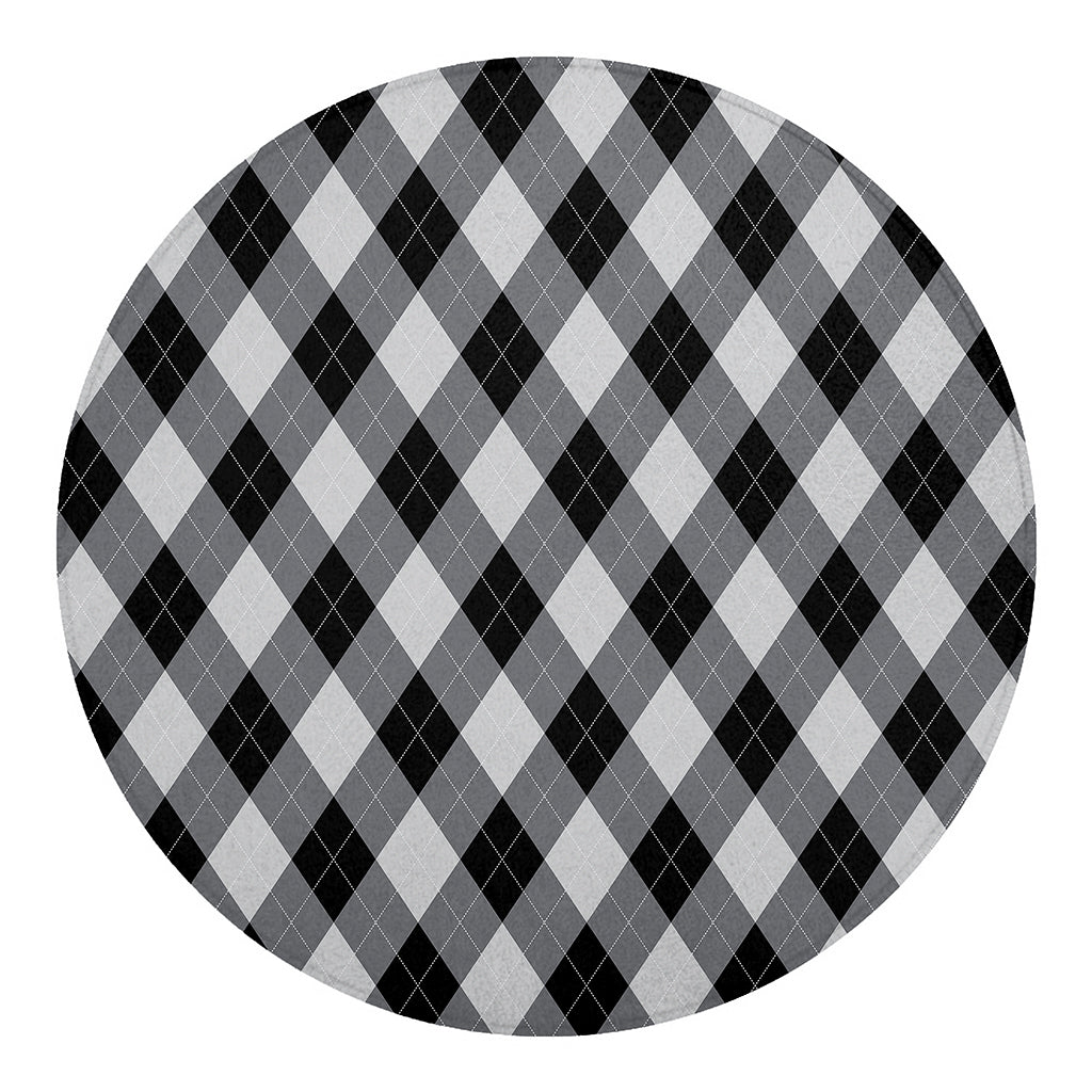 Grey And Black Argyle Pattern Print Round Blanket