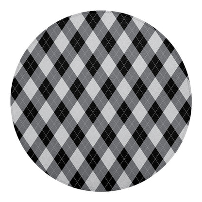 Grey And Black Argyle Pattern Print Round Blanket
