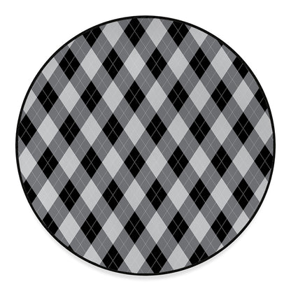 Grey And Black Argyle Pattern Print Round Floor Mat