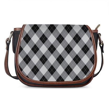 Grey And Black Argyle Pattern Print Saddle Bag
