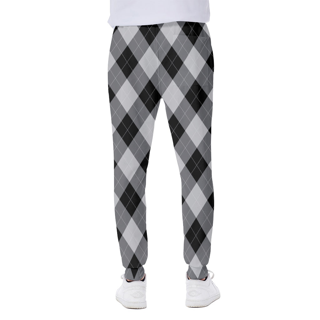 Grey And Black Argyle Pattern Print Scuba Joggers
