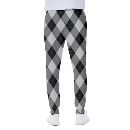 Grey And Black Argyle Pattern Print Scuba Joggers