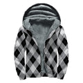 Grey And Black Argyle Pattern Print Sherpa Lined Zip Up Hoodie