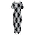 Grey And Black Argyle Pattern Print Short Sleeve Long Nightdress