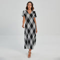 Grey And Black Argyle Pattern Print Short Sleeve Maxi Dress