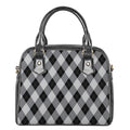 Grey And Black Argyle Pattern Print Shoulder Handbag