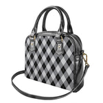 Grey And Black Argyle Pattern Print Shoulder Handbag