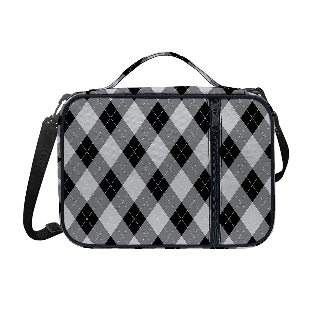 Grey And Black Argyle Pattern Print Shoulder Strap Bible Bag