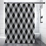 Grey And Black Argyle Pattern Print Shower Curtain