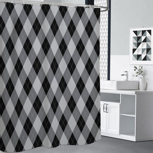 Grey And Black Argyle Pattern Print Shower Curtain