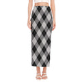 Grey And Black Argyle Pattern Print Side Slit Maxi Skirt