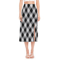 Grey And Black Argyle Pattern Print Side Slit Midi Skirt
