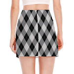 Grey And Black Argyle Pattern Print Side Slit Mini Skirt