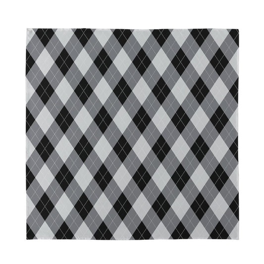 Grey And Black Argyle Pattern Print Silk Bandana