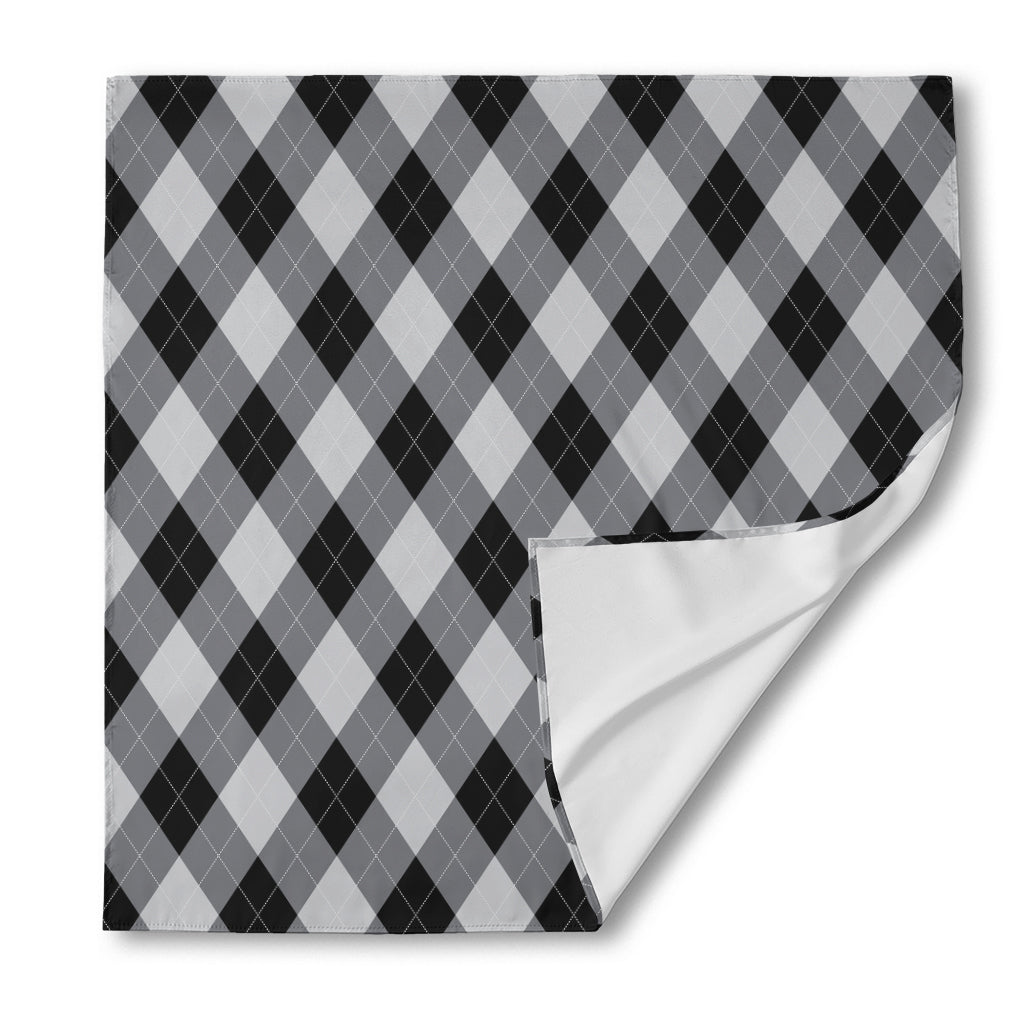 Grey And Black Argyle Pattern Print Silk Bandana