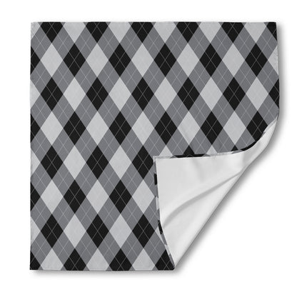 Grey And Black Argyle Pattern Print Silk Bandana
