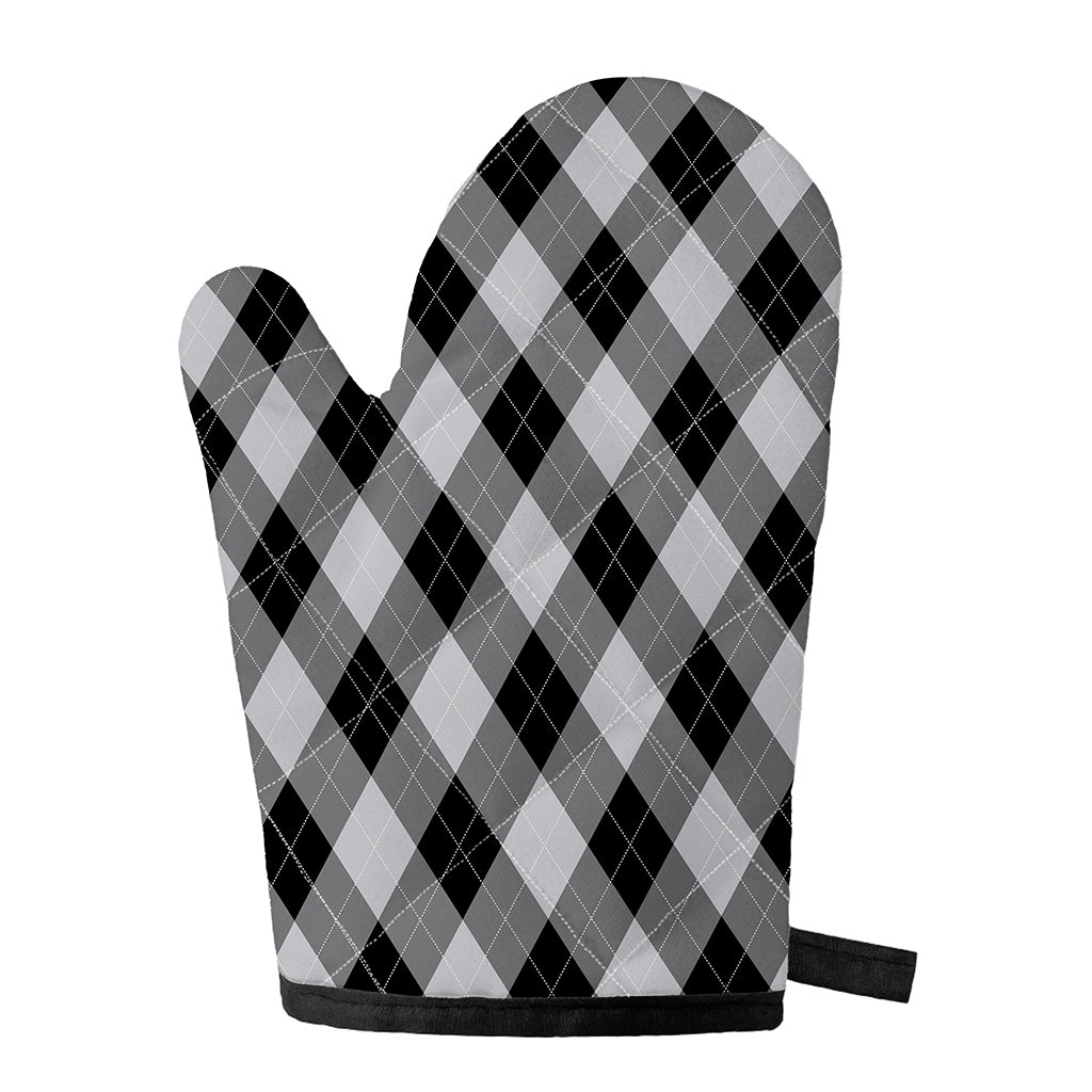 Grey And Black Argyle Pattern Print Single Oven Mitt