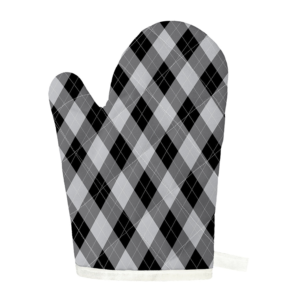Grey And Black Argyle Pattern Print Single Oven Mitt