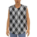 Grey And Black Argyle Pattern Print Sleeveless Baseball Jersey