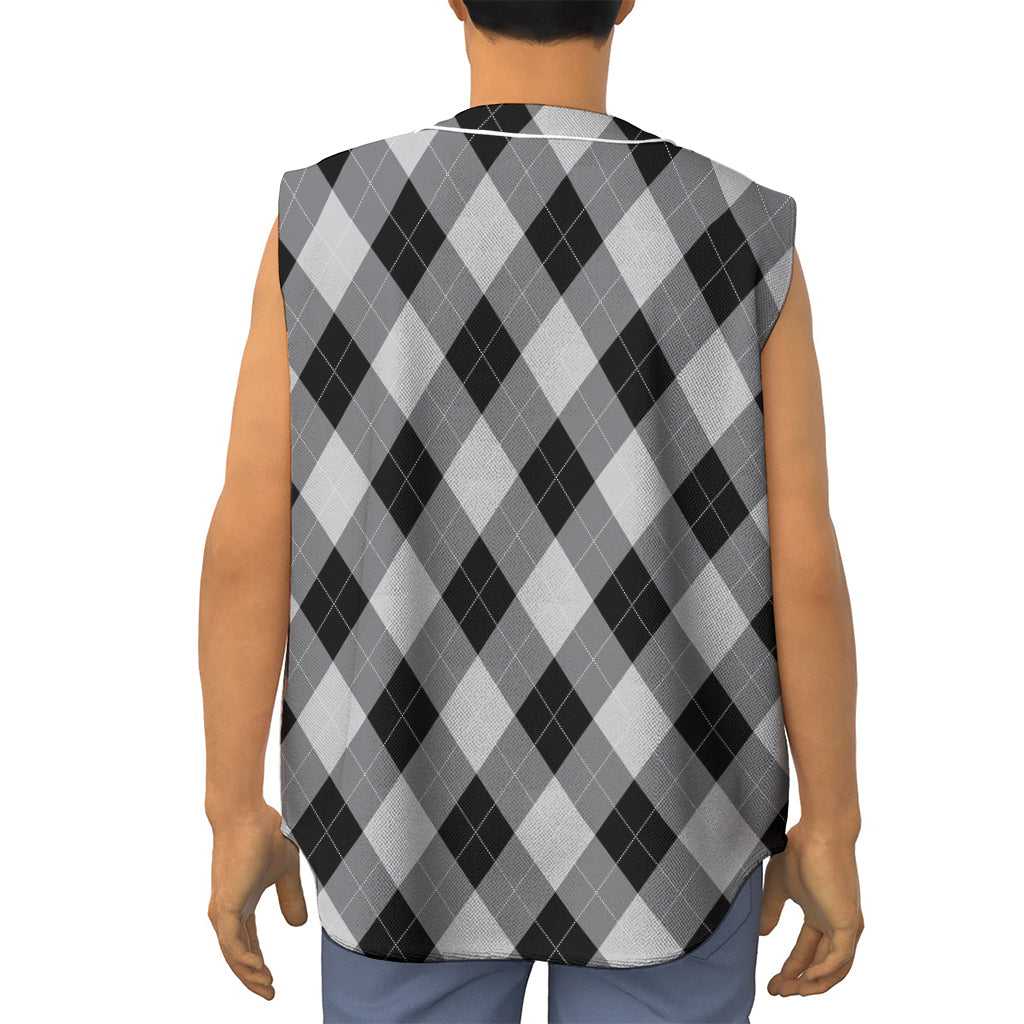 Grey And Black Argyle Pattern Print Sleeveless Baseball Jersey