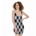 Grey And Black Argyle Pattern Print Sleeveless Bodycon Dress