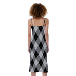 Grey And Black Argyle Pattern Print Slim Fit Midi Cami Dress