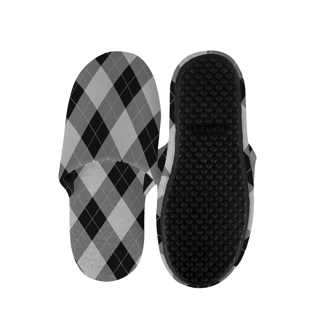 Grey And Black Argyle Pattern Print Slippers