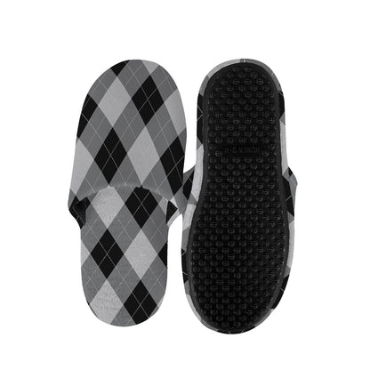 Grey And Black Argyle Pattern Print Slippers