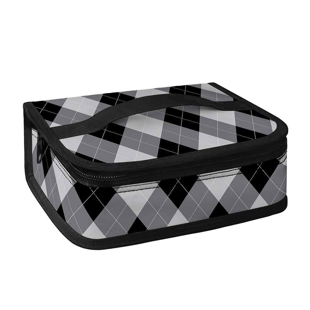 Grey And Black Argyle Pattern Print Small Lunch Bag