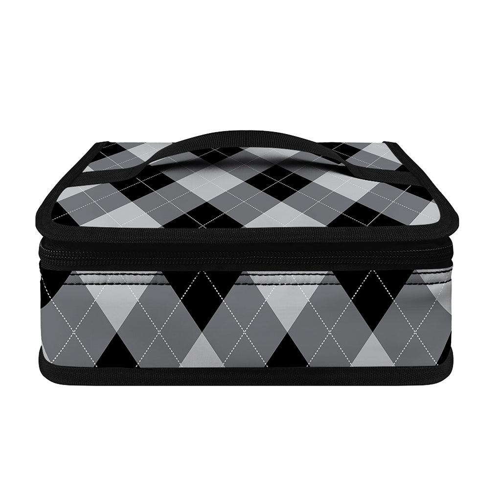 Grey And Black Argyle Pattern Print Small Lunch Bag
