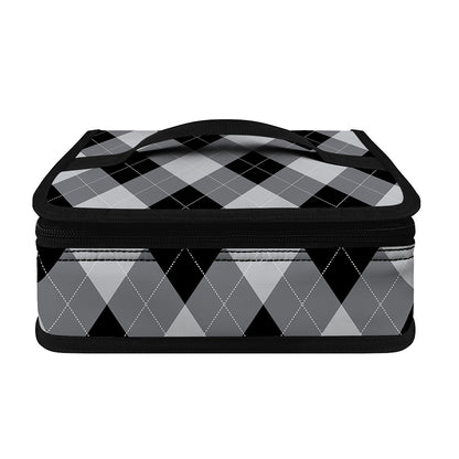 Grey And Black Argyle Pattern Print Small Lunch Bag