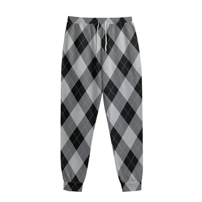 Grey And Black Argyle Pattern Print Sweatpants
