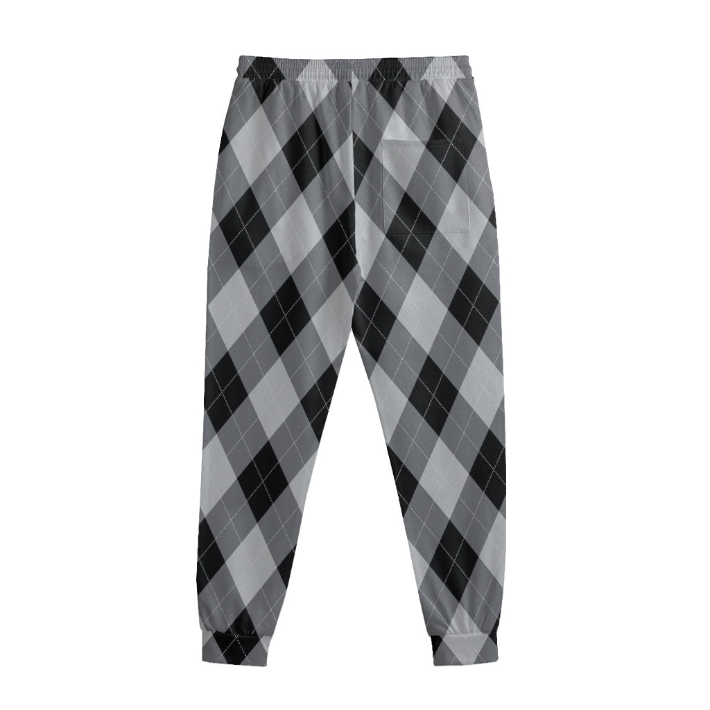 Grey And Black Argyle Pattern Print Sweatpants