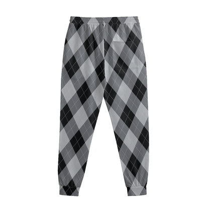 Grey And Black Argyle Pattern Print Sweatpants