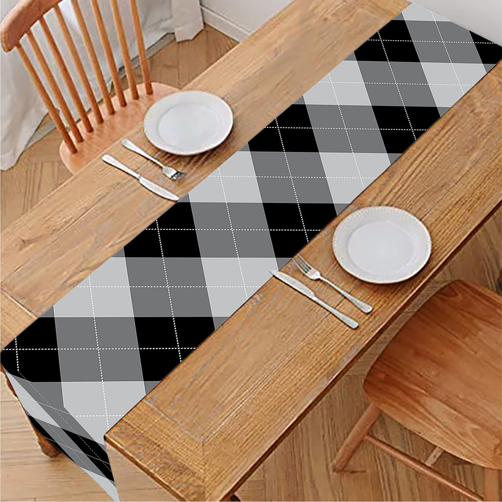 Grey And Black Argyle Pattern Print Table Runner