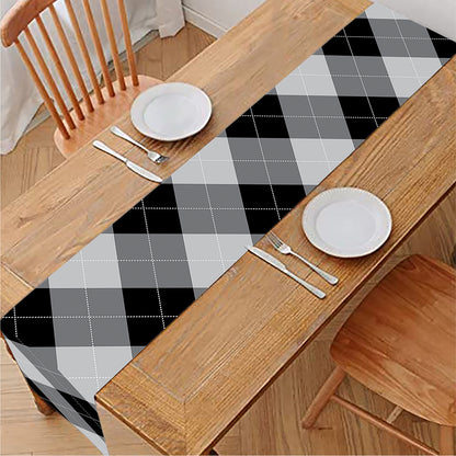 Grey And Black Argyle Pattern Print Table Runner