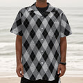 Grey And Black Argyle Pattern Print Textured Short Sleeve Shirt