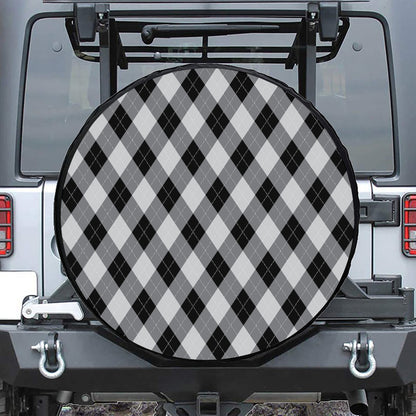 Grey And Black Argyle Pattern Print Tire Cover