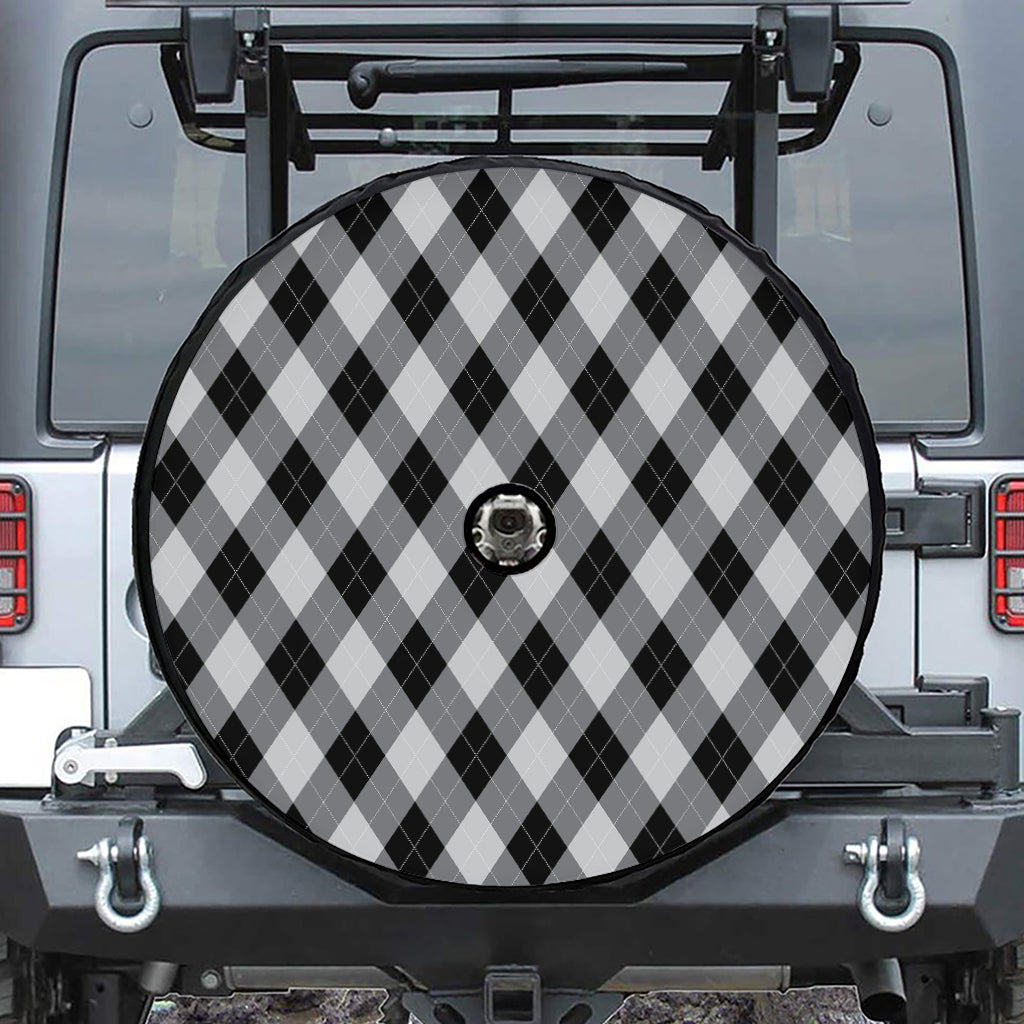 Grey And Black Argyle Pattern Print Tire Cover With Camera Hole
