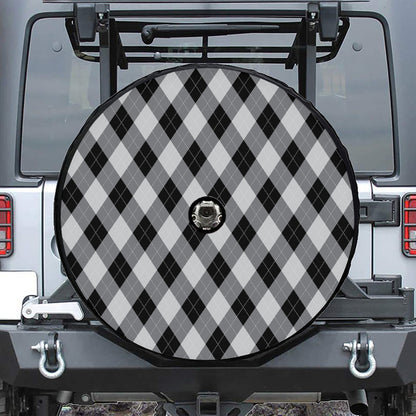 Grey And Black Argyle Pattern Print Tire Cover With Camera Hole