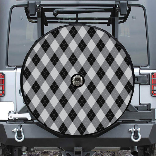 Grey And Black Argyle Pattern Print Tire Cover With Camera Hole