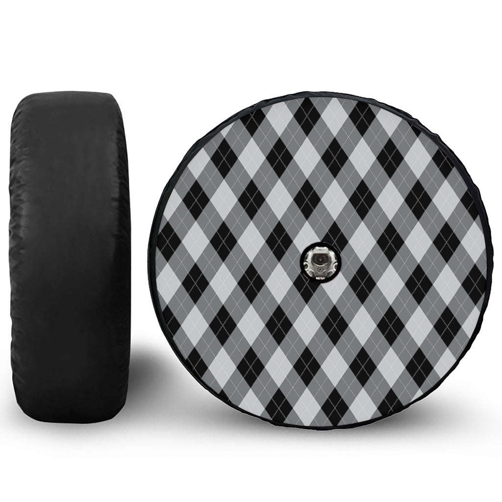 Grey And Black Argyle Pattern Print Tire Cover With Camera Hole
