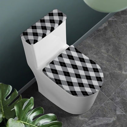 Grey And Black Argyle Pattern Print Toilet Lid And Tank Cover Set
