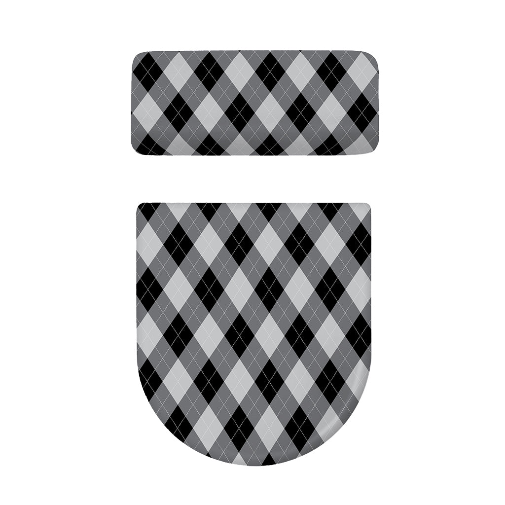Grey And Black Argyle Pattern Print Toilet Lid And Tank Cover Set
